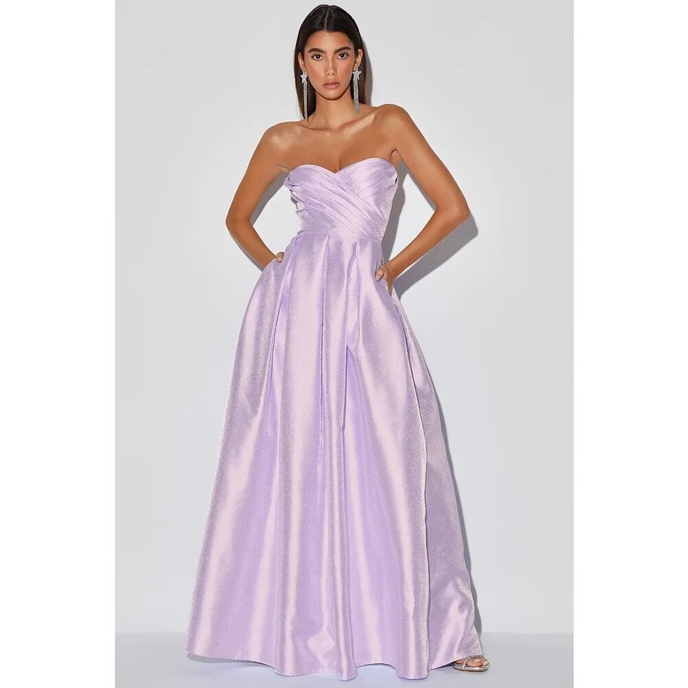 NWT Lulus Princess Moment Lilac Purple Strapless Maxi Prom Dress XS